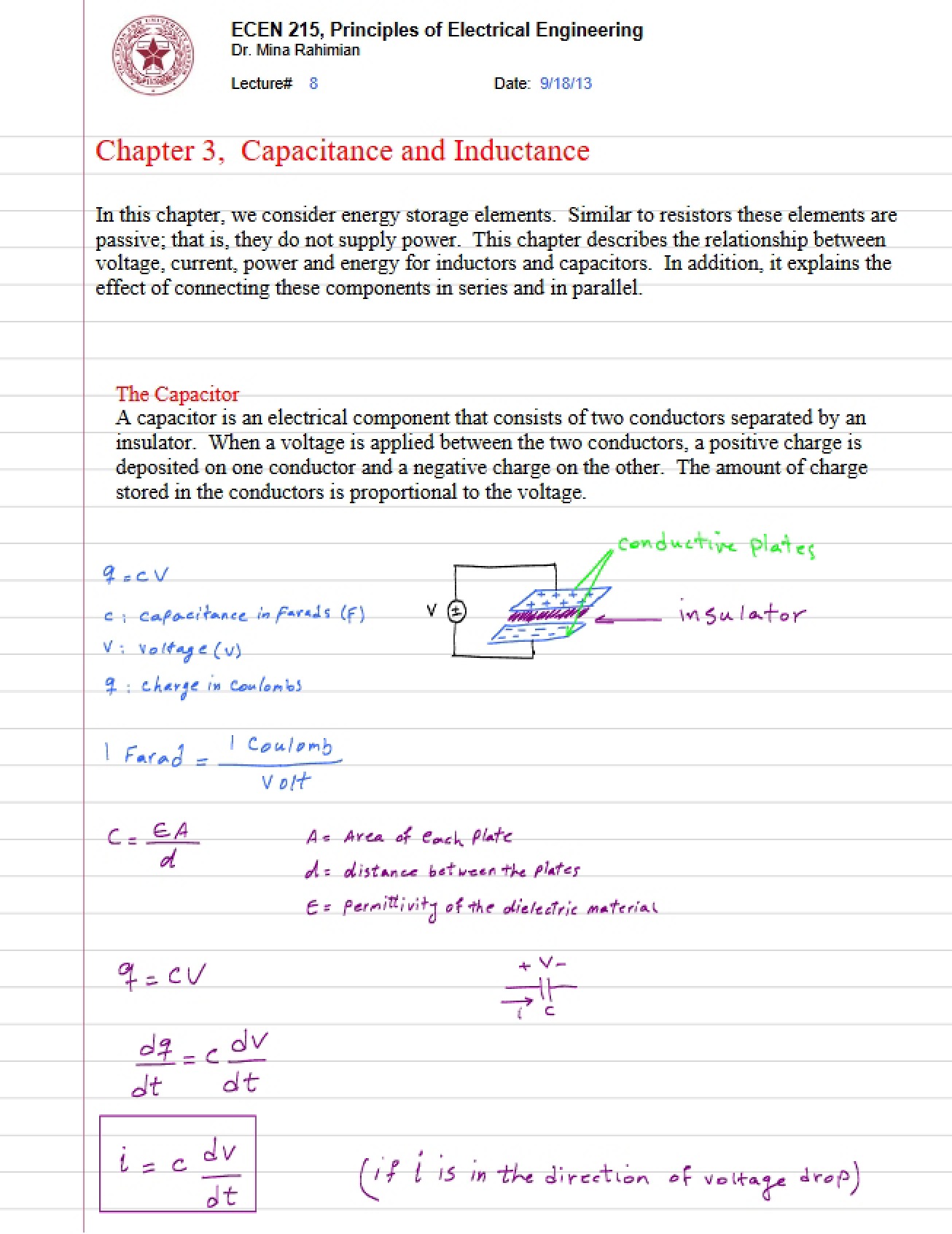 Eighth Lecture on Principles of Electrical Engineering