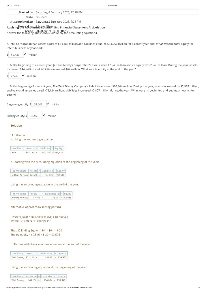 Applying Financial Statement to the Accounting Equation