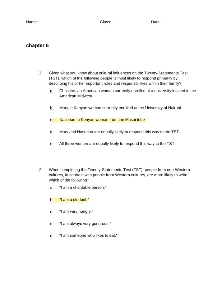 Cultural Influences on the Twenty-Statements Test
