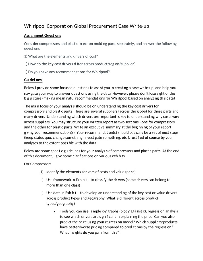 Whirlpool Corporation Case Write-up on Global Procurement