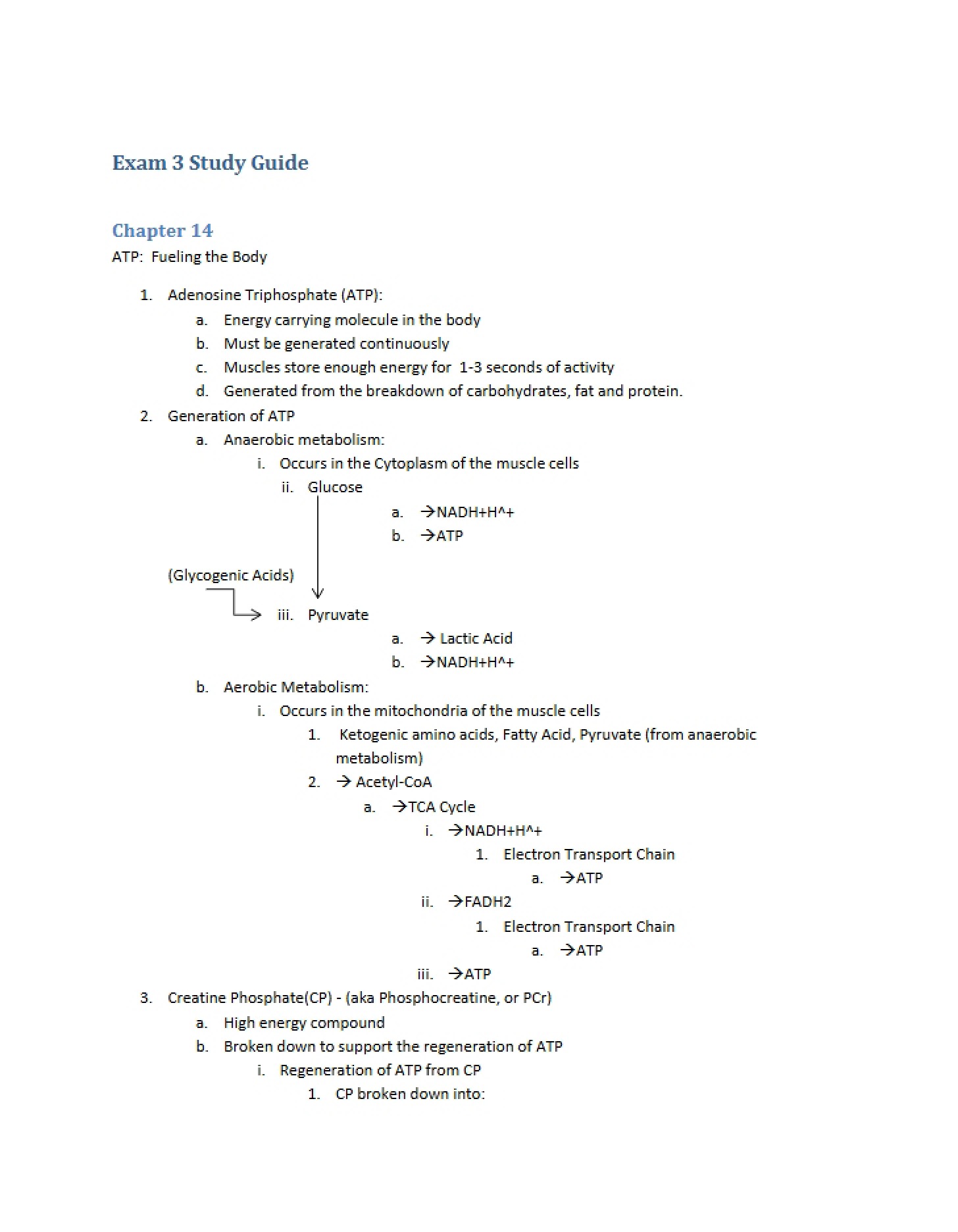 Preparation Outline for Exam 3