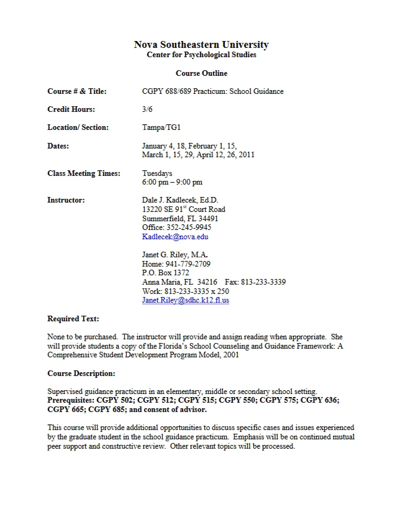 Guidance Practicum Course Plan
