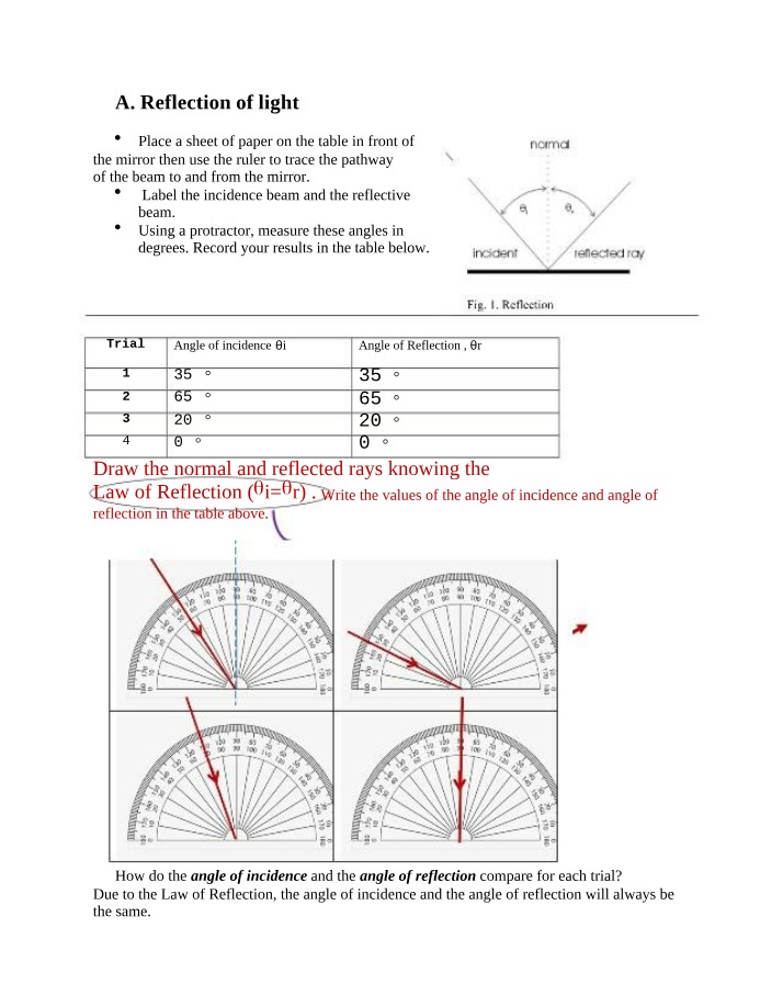 Light Reflection and Refraction Experiment