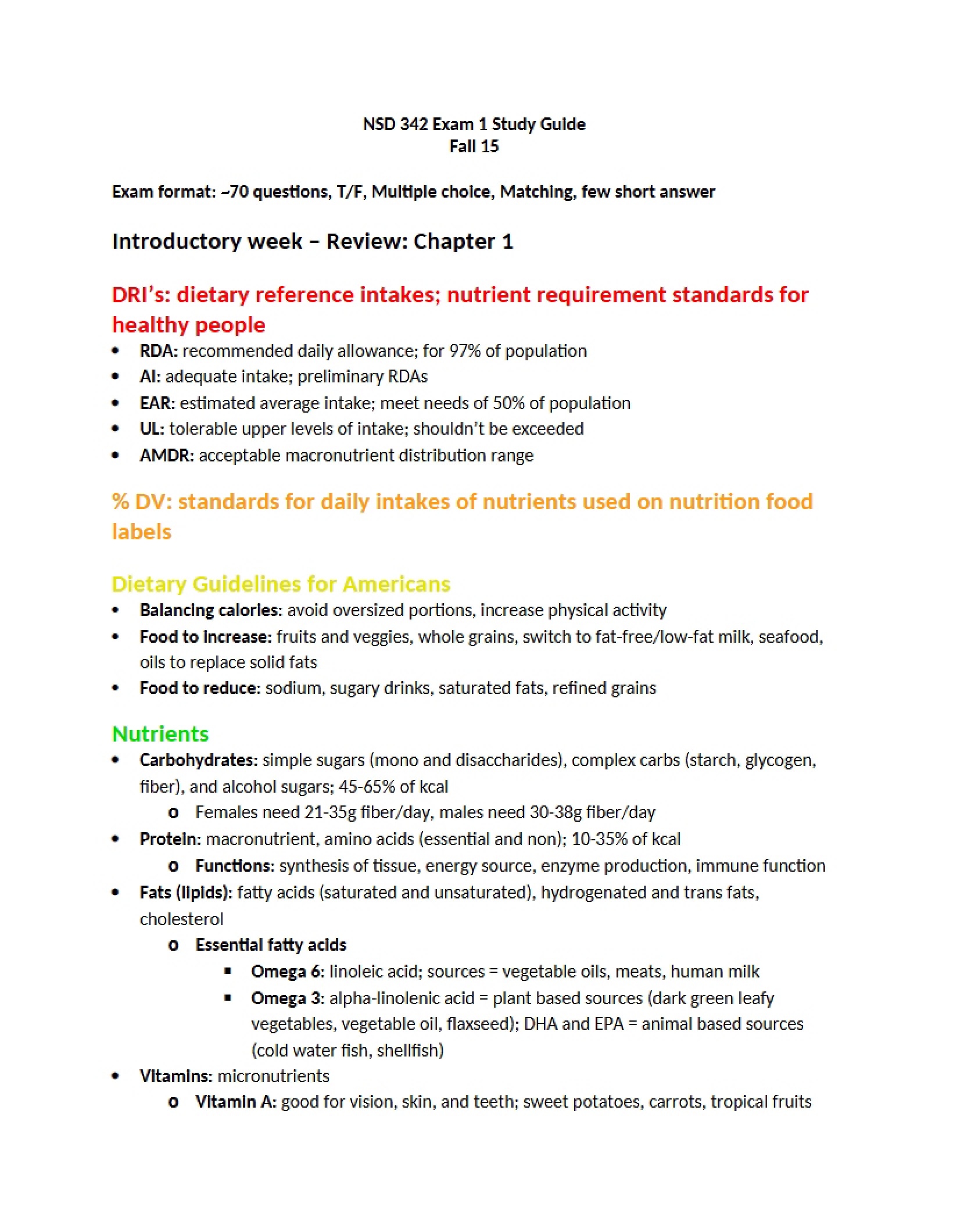 Life Span Nutrition Exam 1 Guide