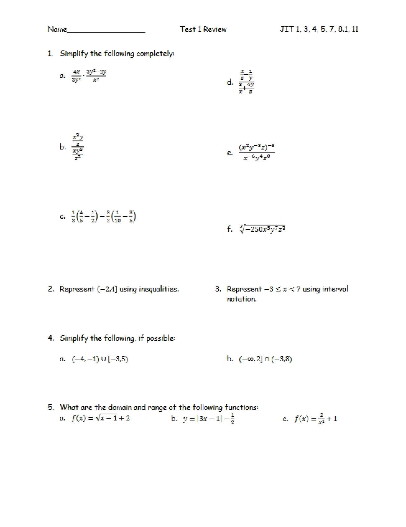 Review for Test 1