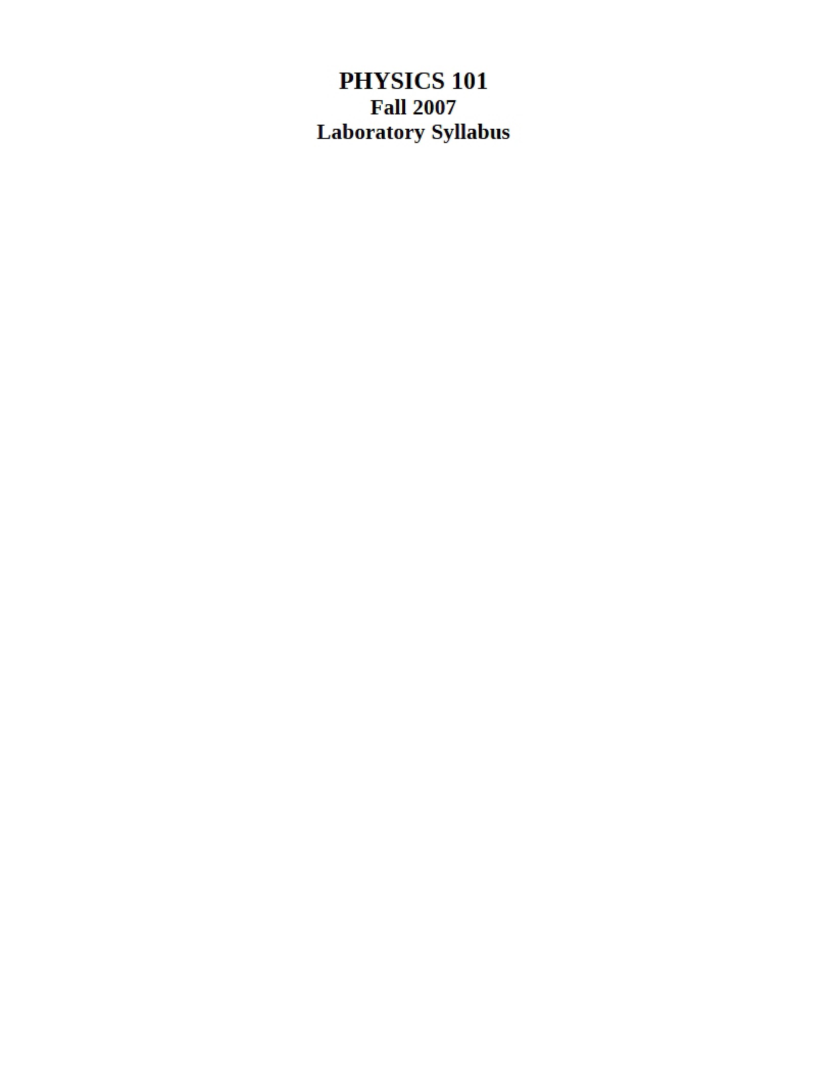 General Physics Lab Syllabus