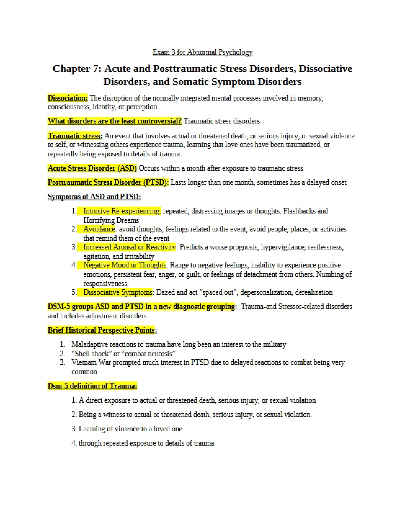 Disorders of Acute and Posttraumatic Stress