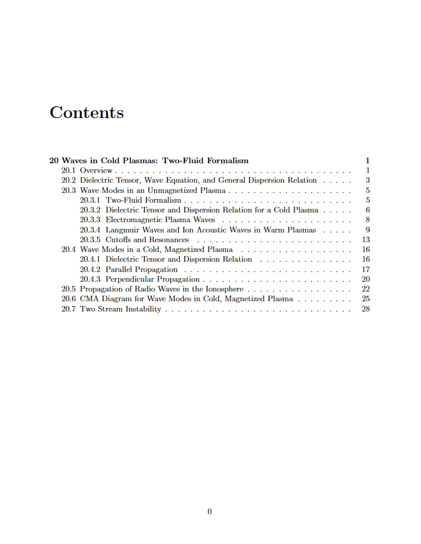 Two-Fluid Formalism Cold Plasma Waves