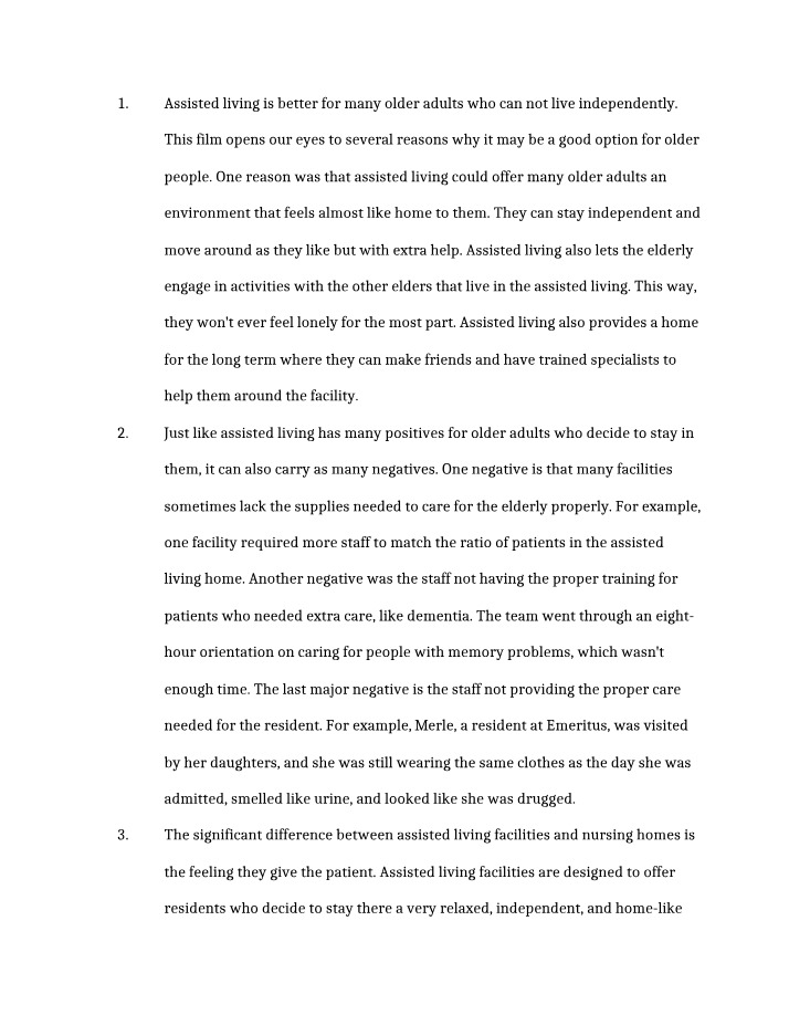Life and Death in Assisted Living - Discussion Board 6