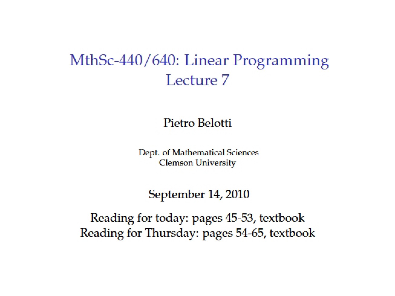 Linear Programming Lecture Four