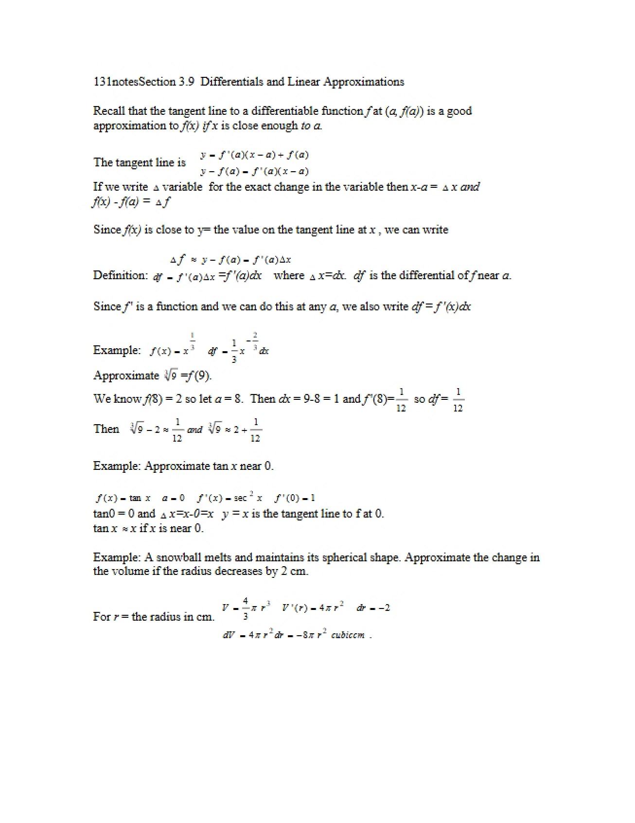Section 3.9 Notes for Math 131