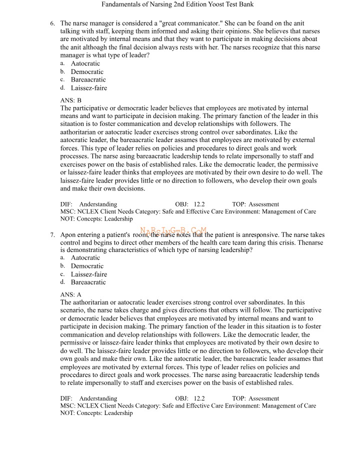 Yoost Fundamentals of Nursing Test Bank Volume 1