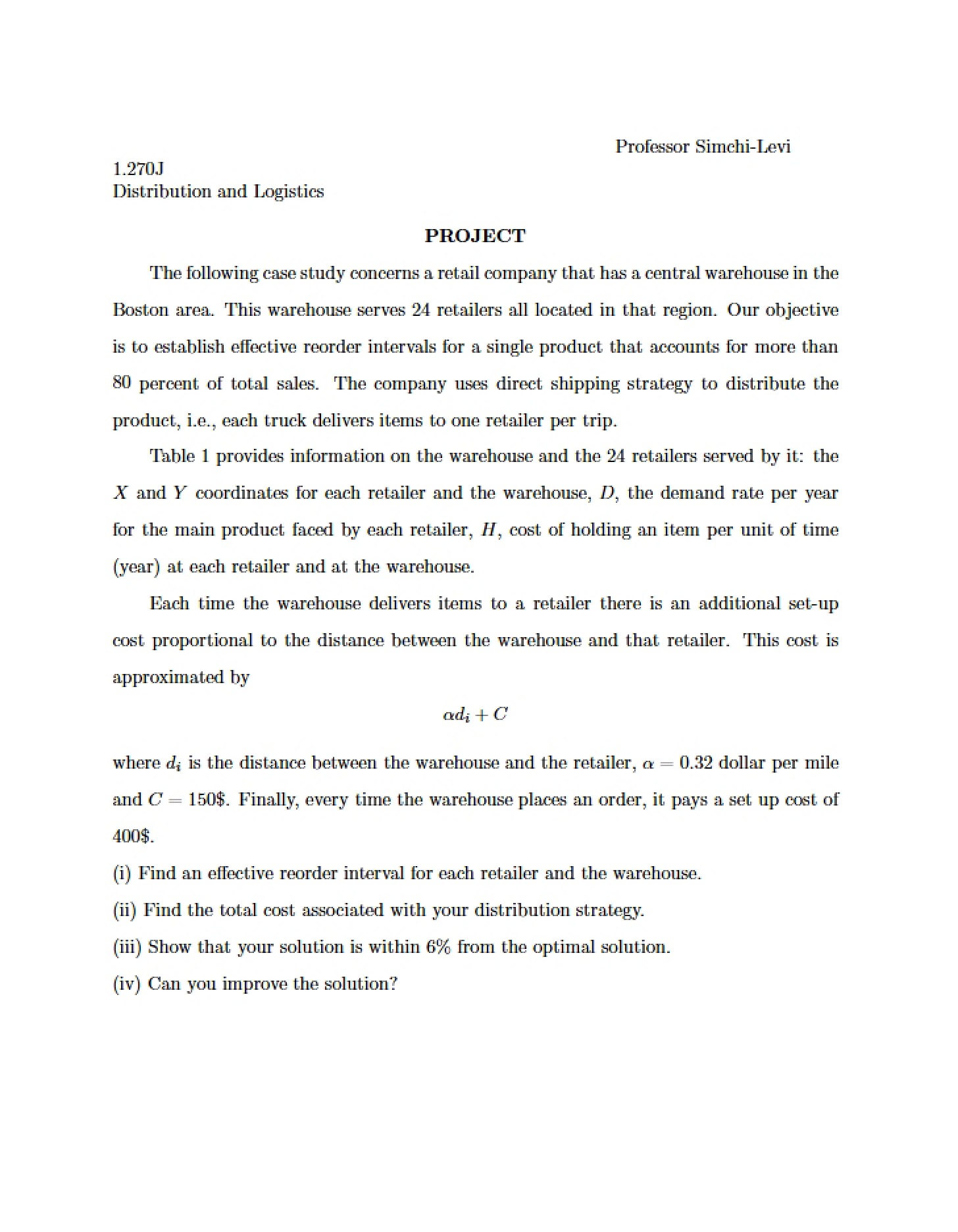 Project on Logistics and Distribution