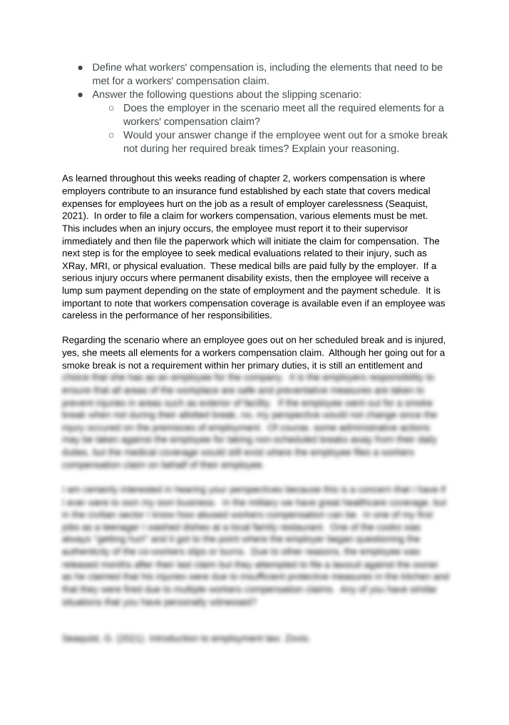 Workers Compensation Claim Elements - Scenario Analysis