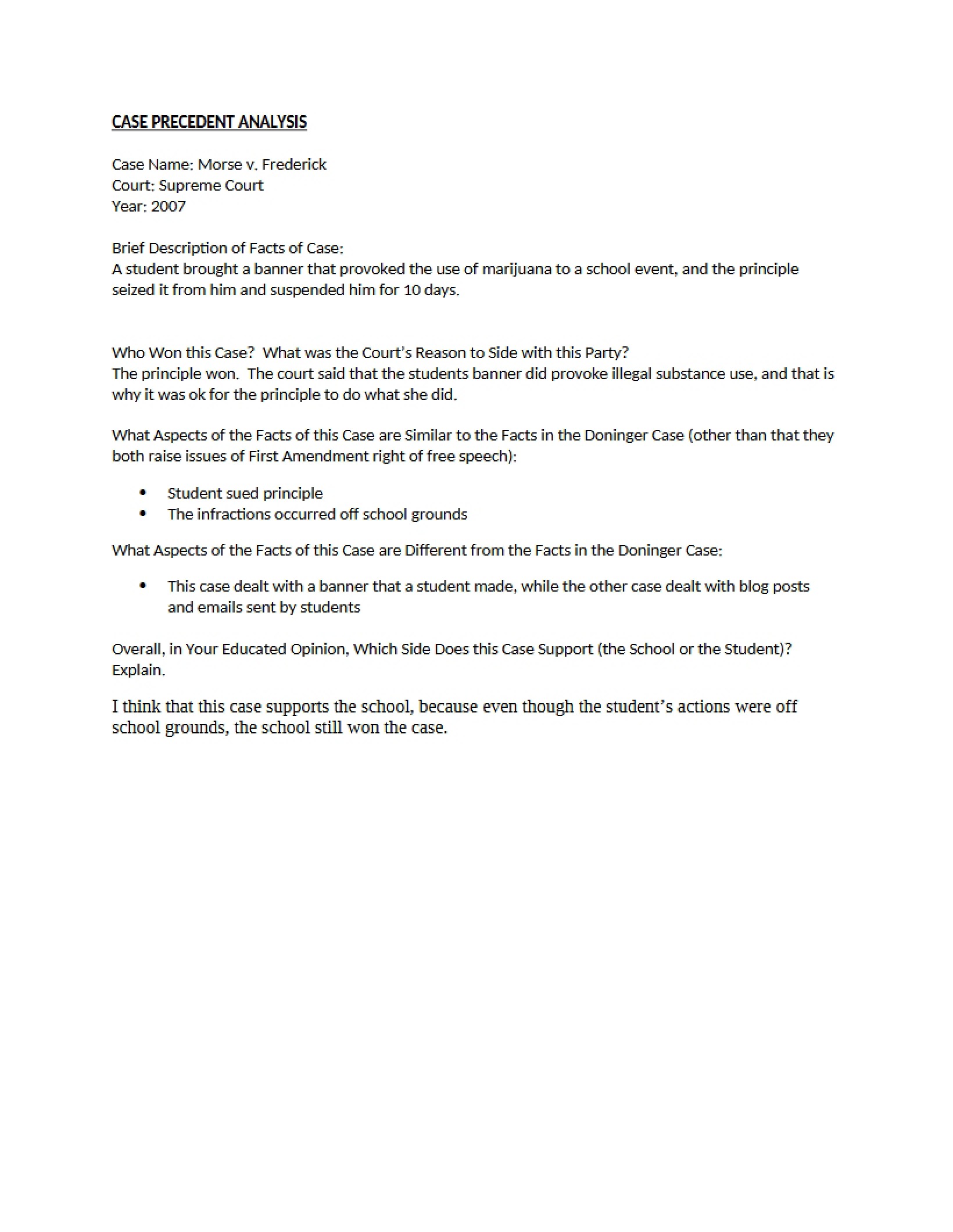 Analysis of Case Precedents - BLW 221