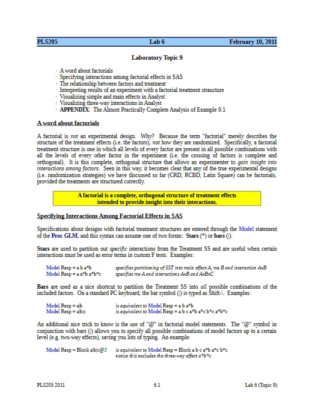 Experimental Design and Analysis Lecture Notes