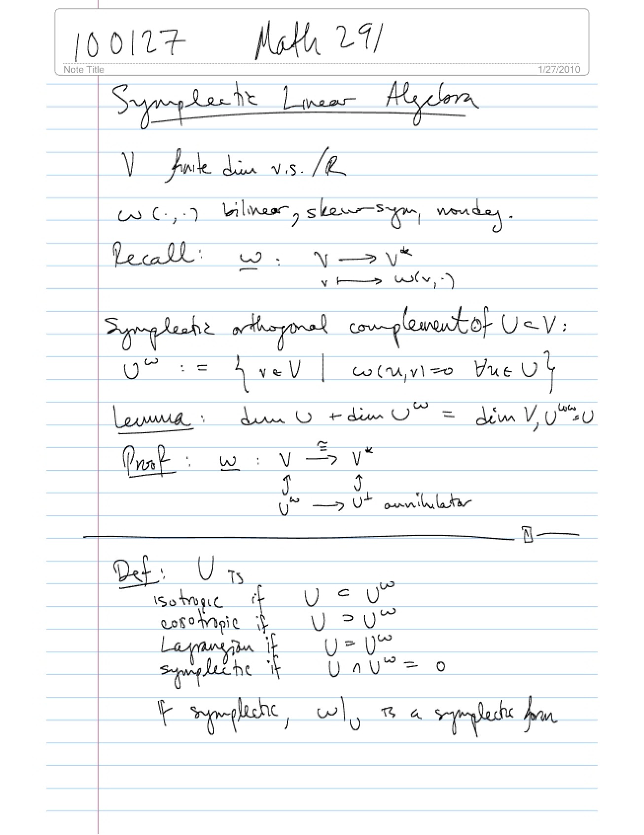 Topology Lecture January 27