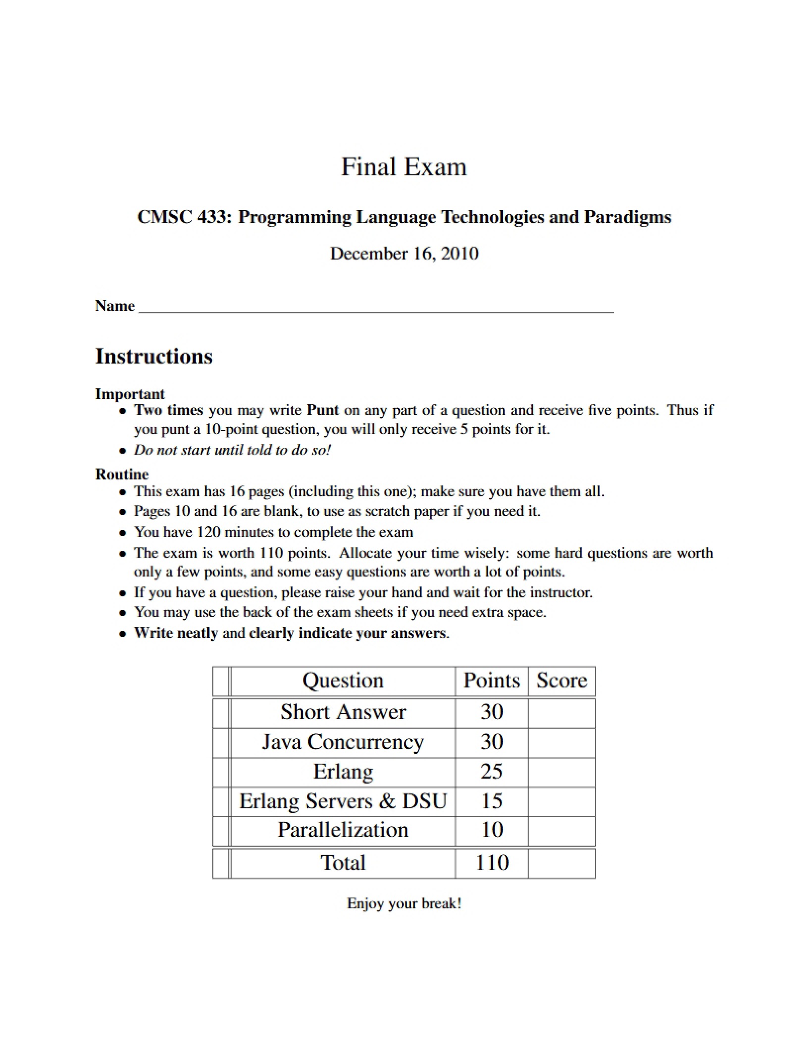 Final Exam Material