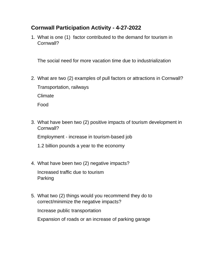 Participation Activity - Cornwall