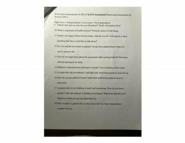Katz Assessment of ADLs for Independence