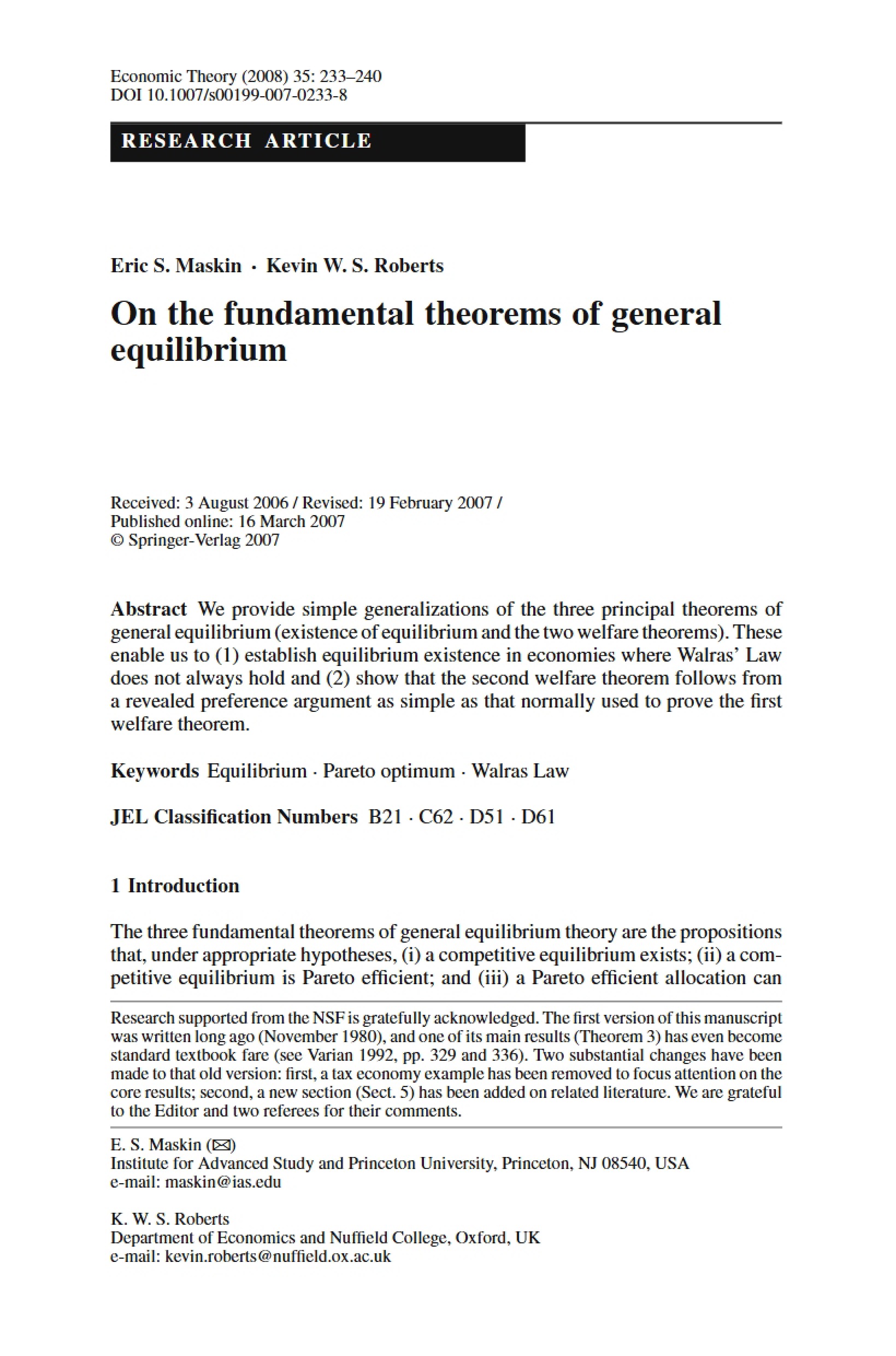 General Equilibrium Fundamental Theorems
