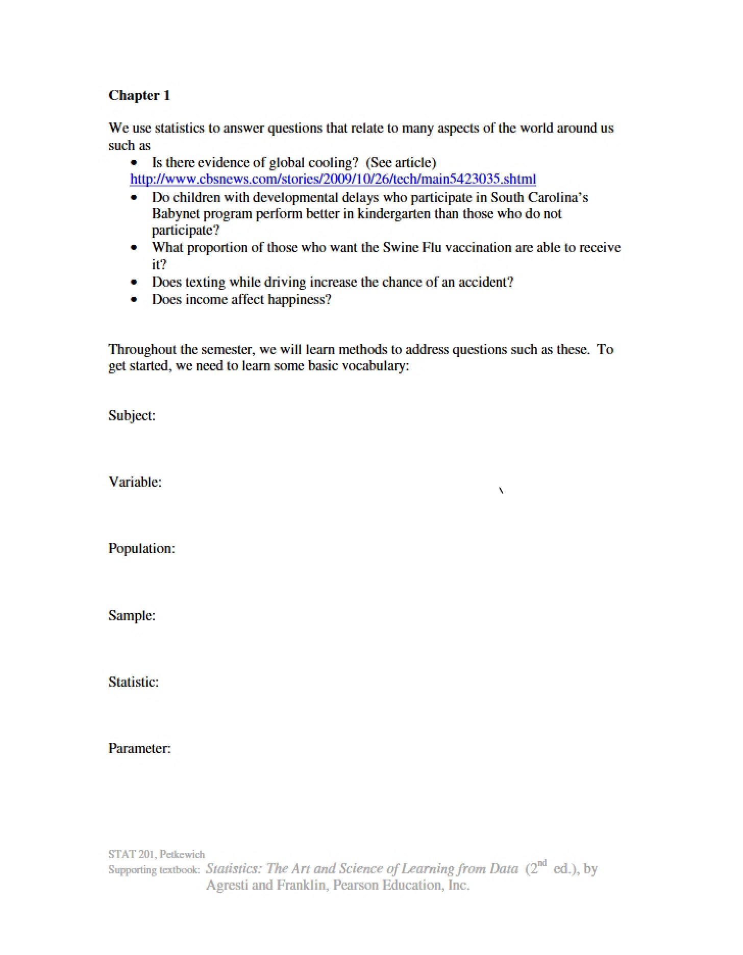 Chapter One Statistics
