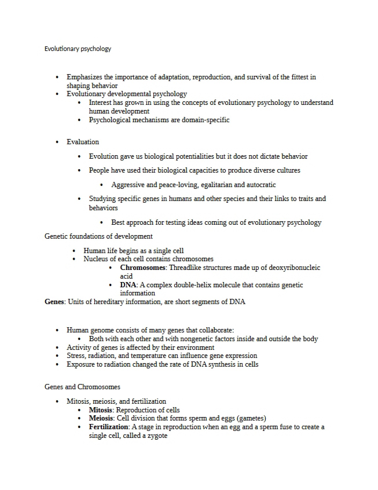 Second Chapter Notes for Developmental Psychology