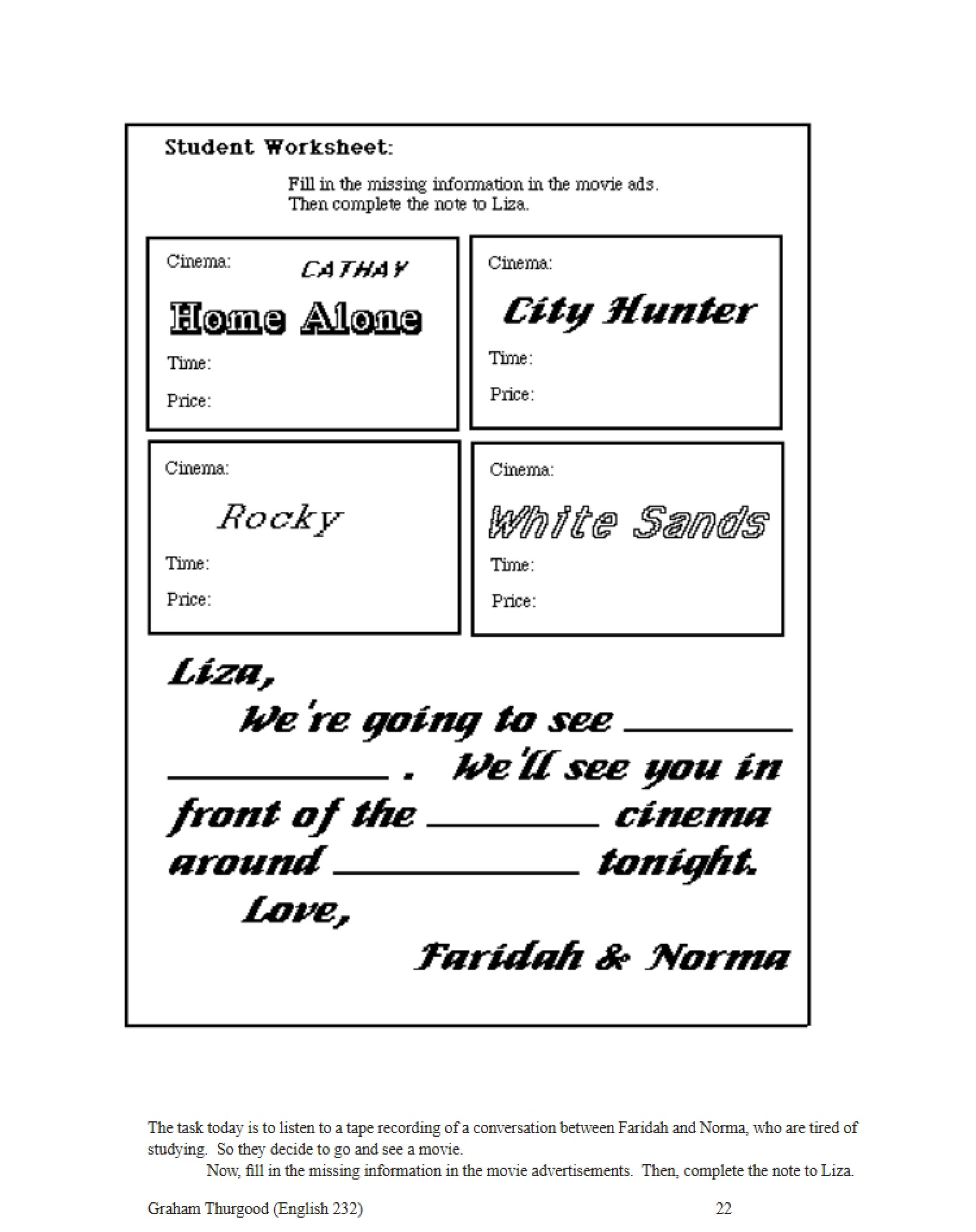 Class Worksheet
