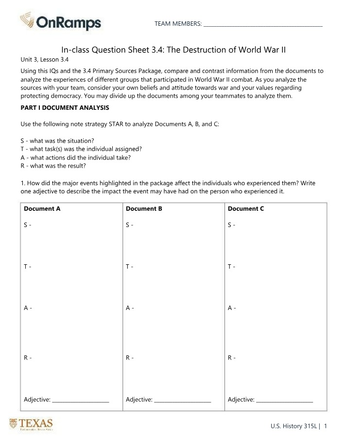 Question Sheet 3.4 - The Destruction of World War II