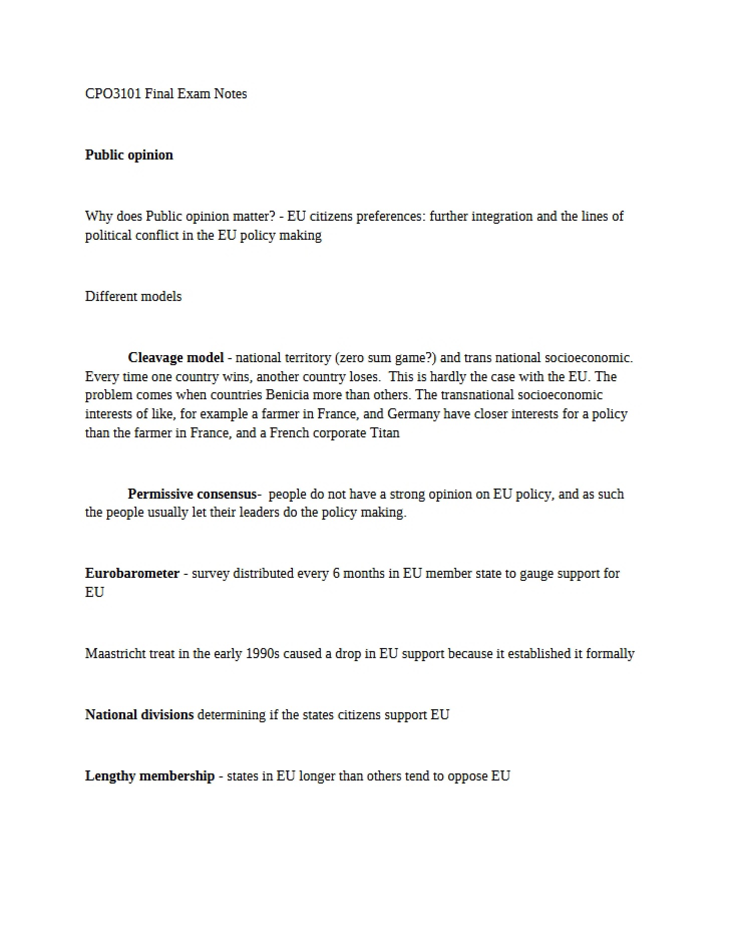 Notes for Final Exam