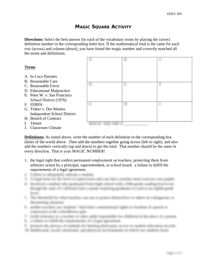 Activity - Magic Square