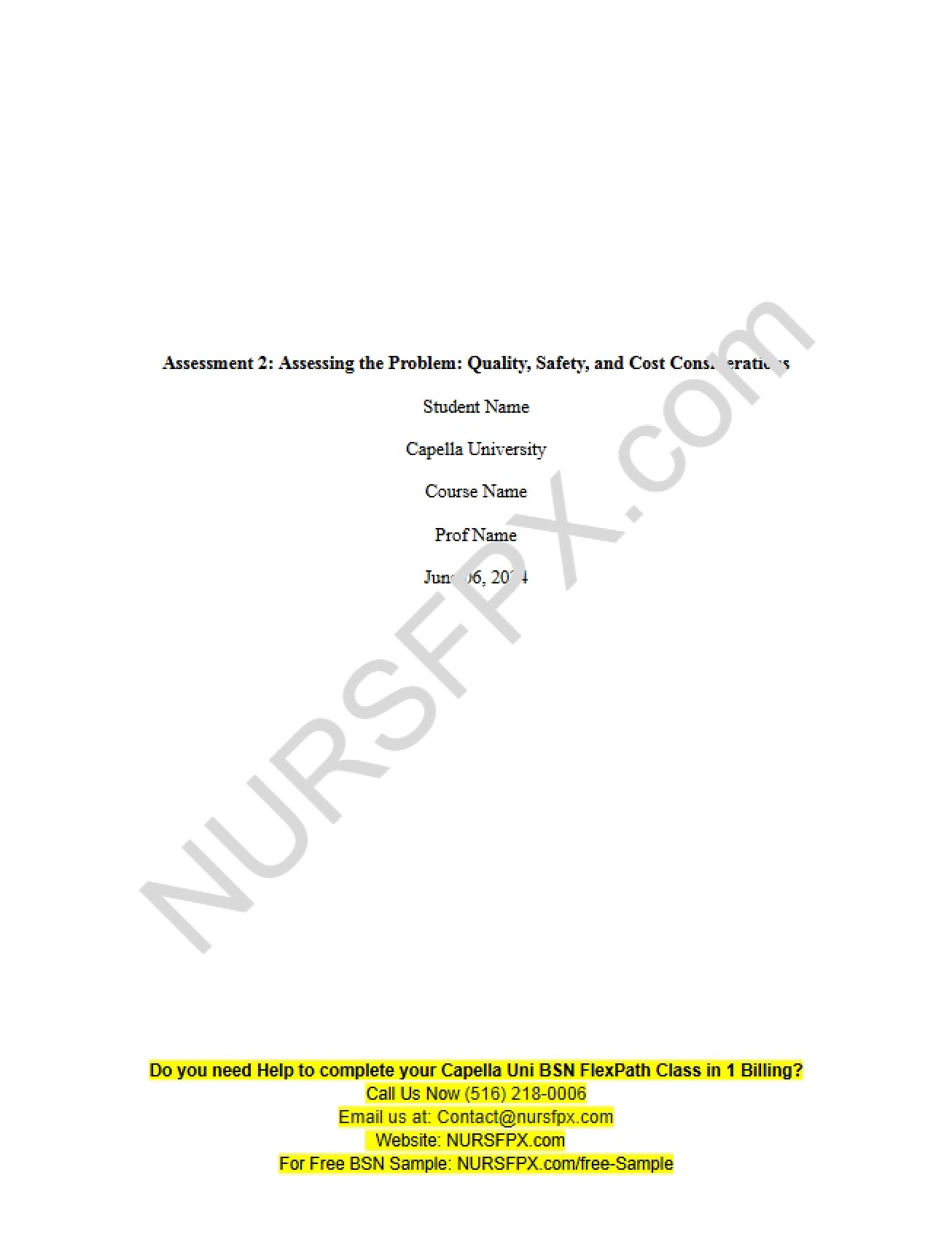 Quality, Safety, and Cost Considerations in Problem Assessment (Assessment 2)