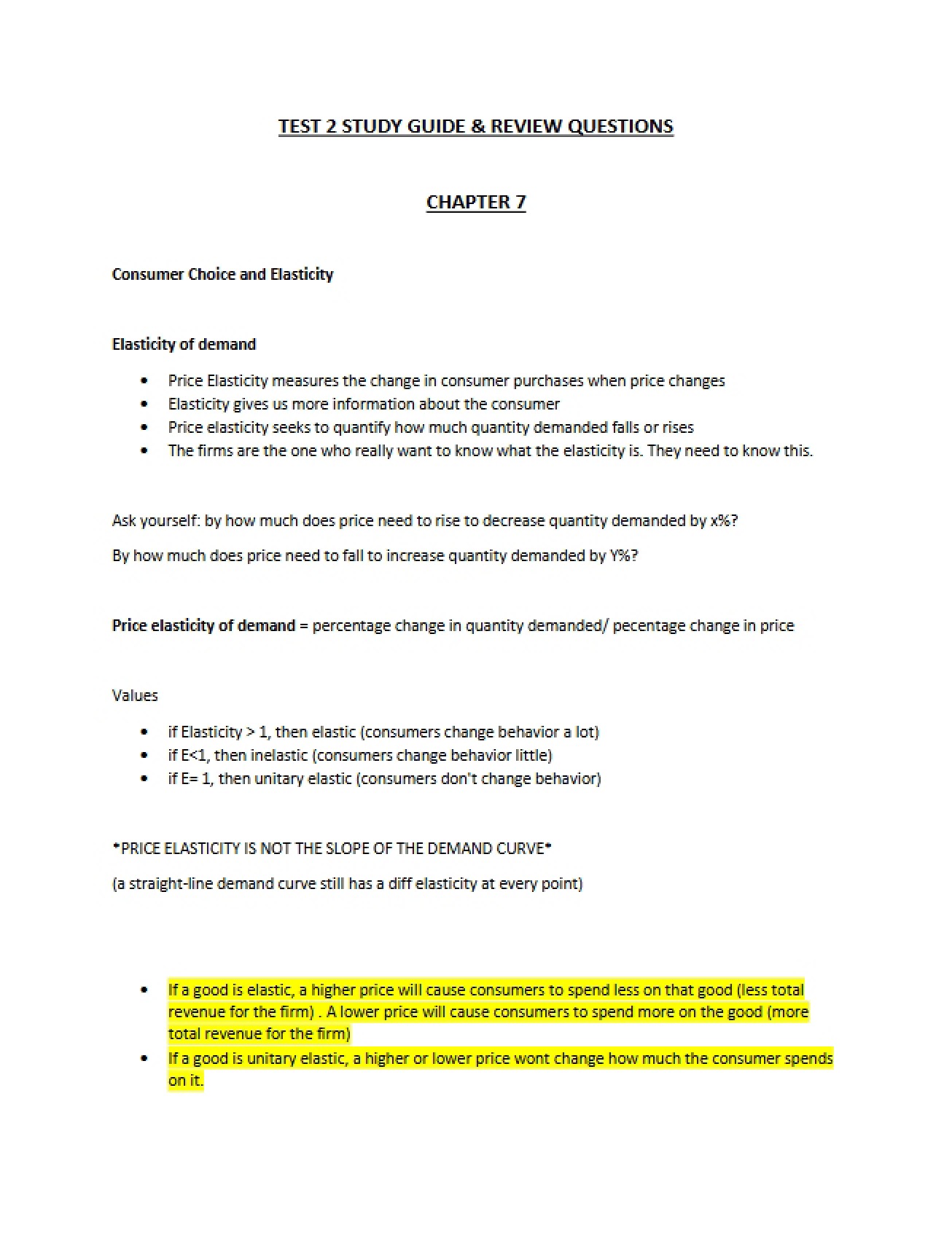 Elasticity and Consumer Choice as Discussed in Chapter Seven