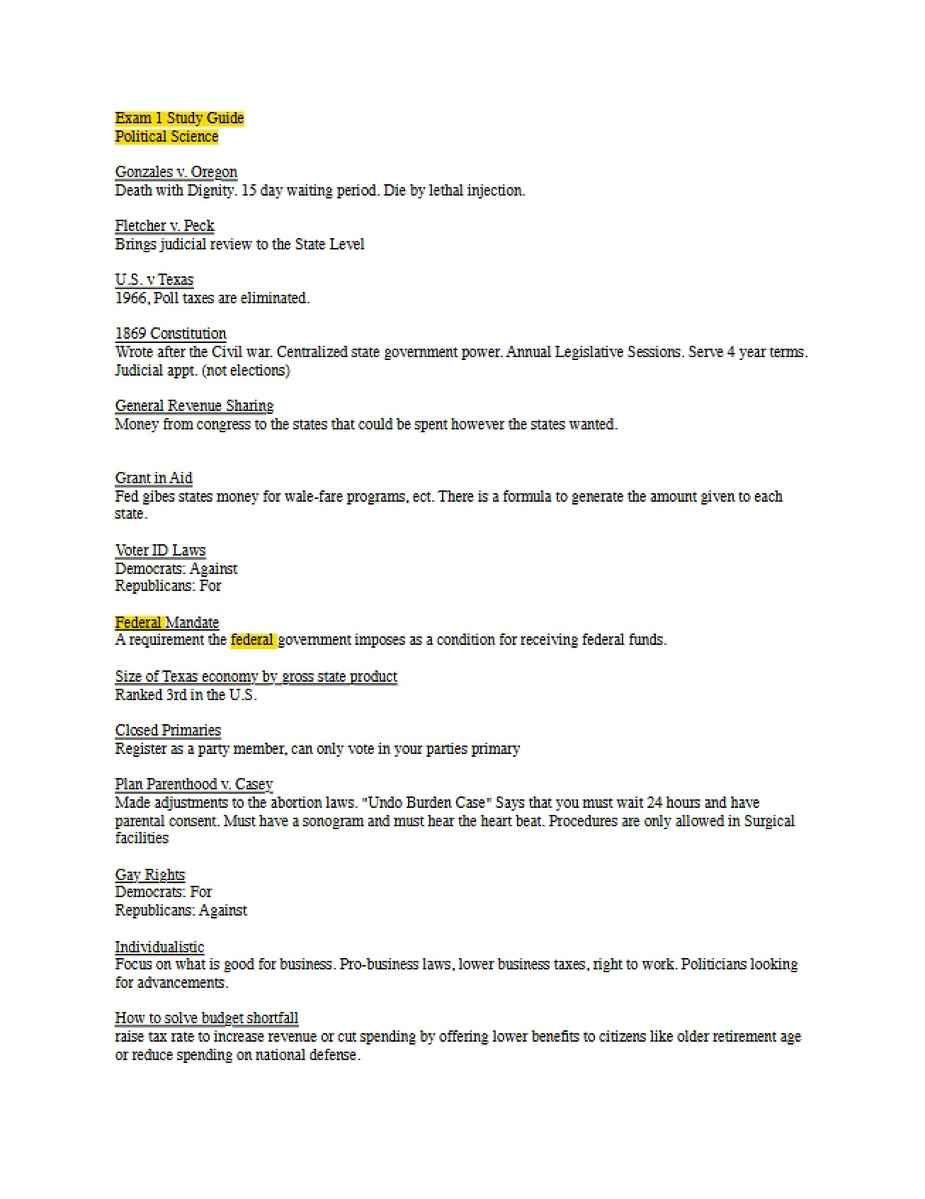 Study Guide for Exam One