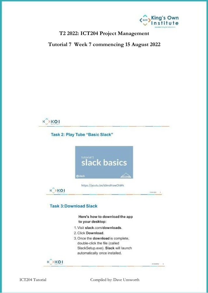 Week 7 Tutorial - ICT204 Project Management