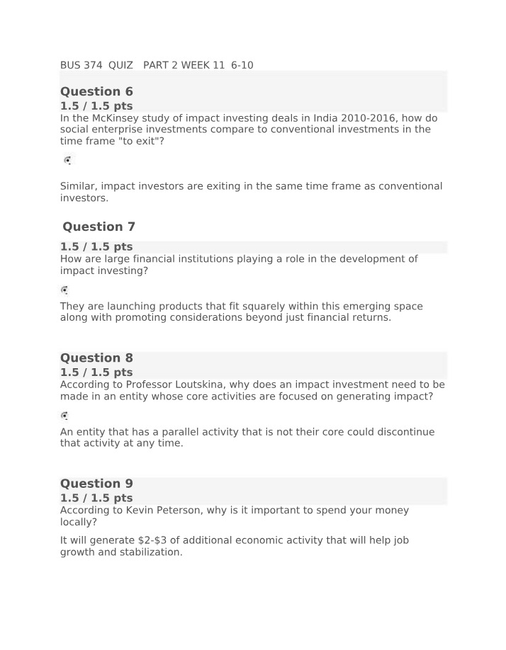 BUS 374 Week 11 Quiz - Part 2 (Questions 6-10)