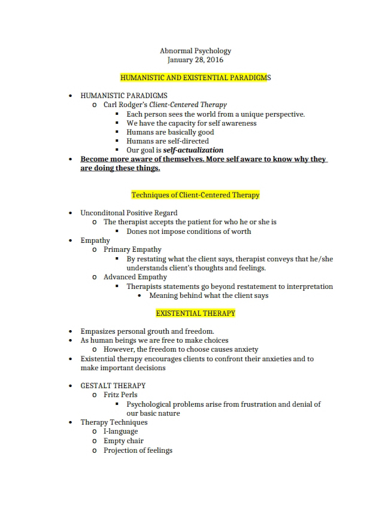 Humanistic and Existential Paradigms in Psychology