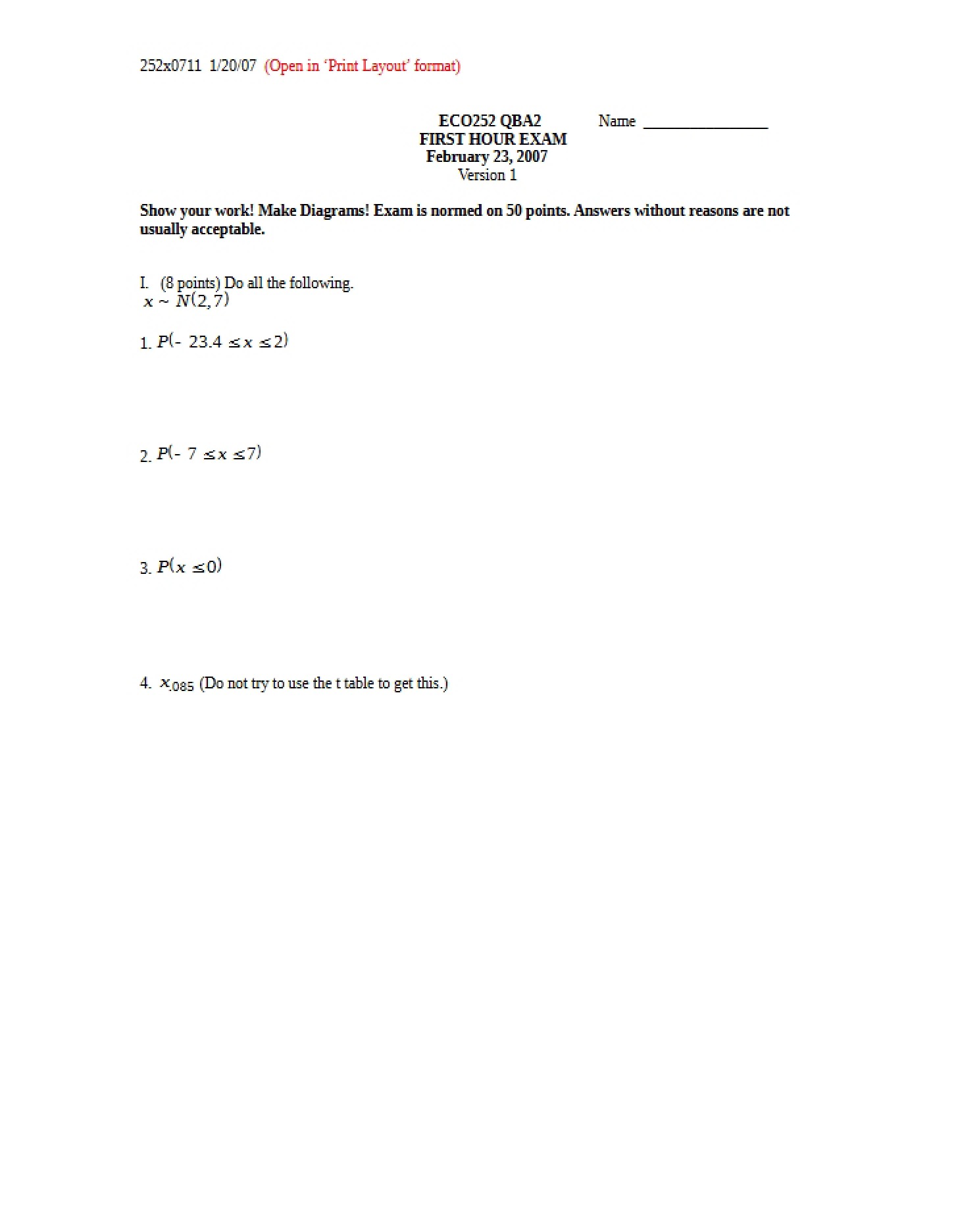 ECO 252 Hour Exam One