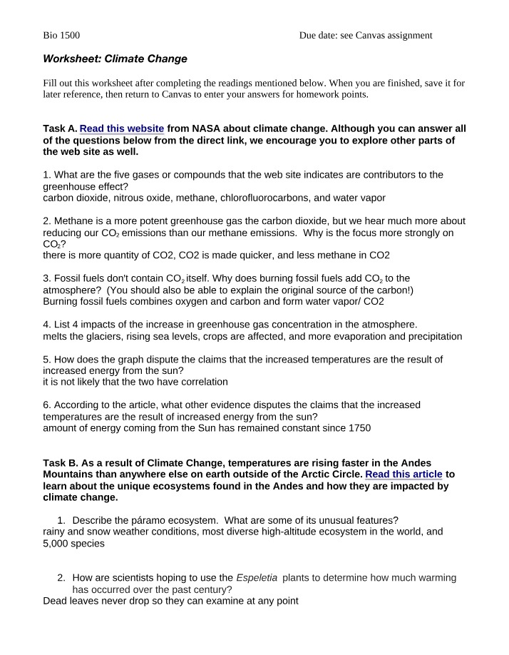 Worksheet on Climate Change