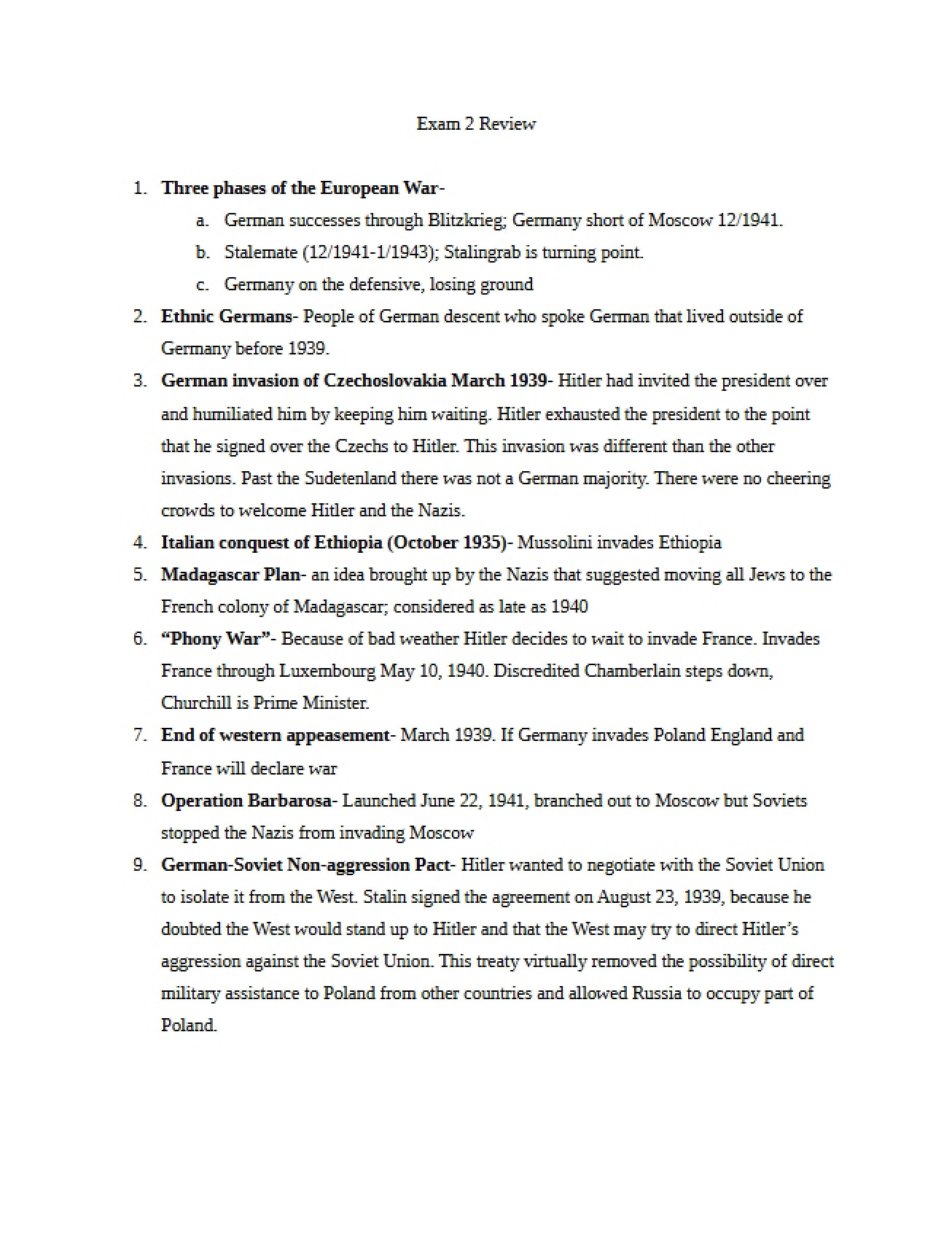 Review for the Second Nazi Germany Exam
