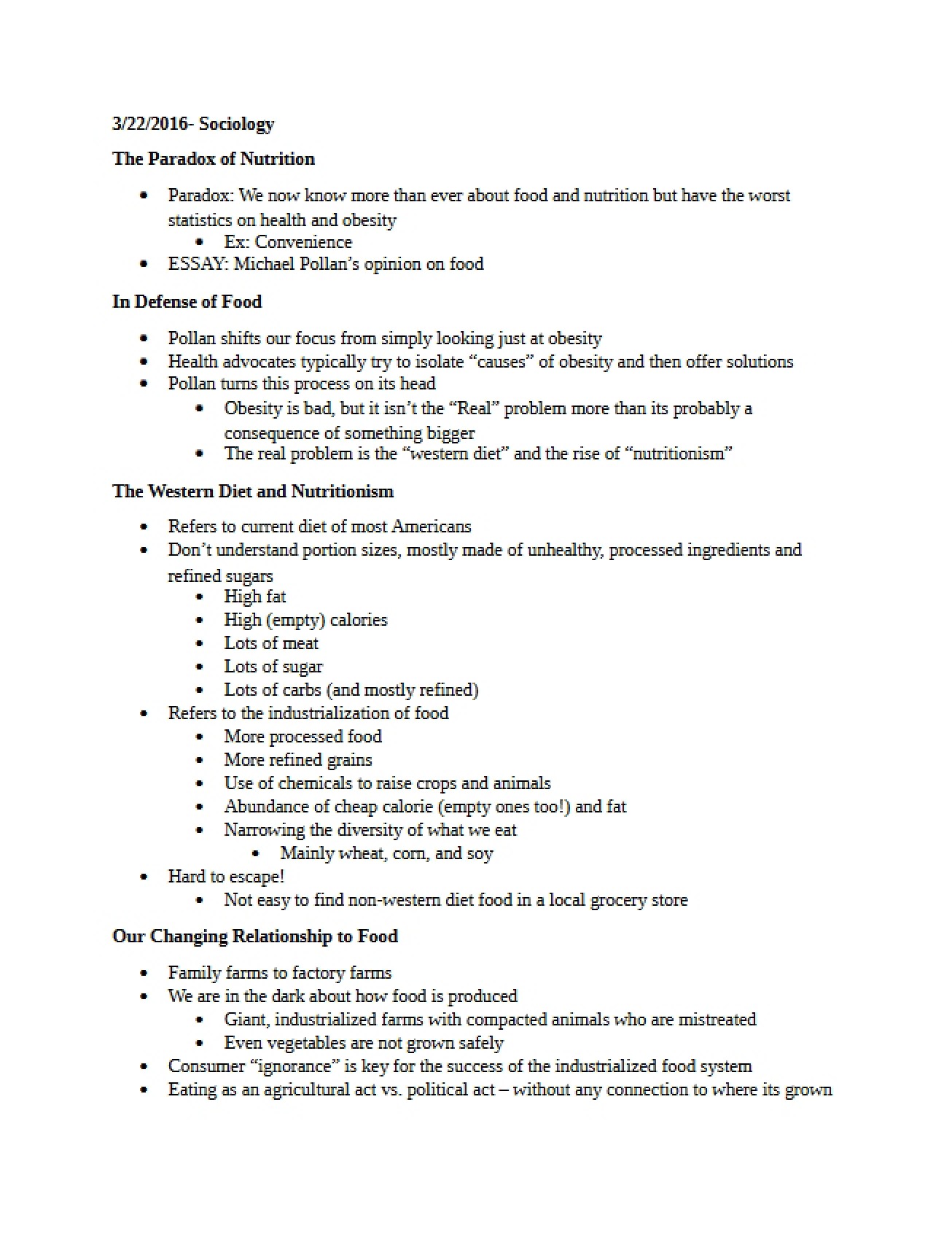 Sociology Notes from March 22