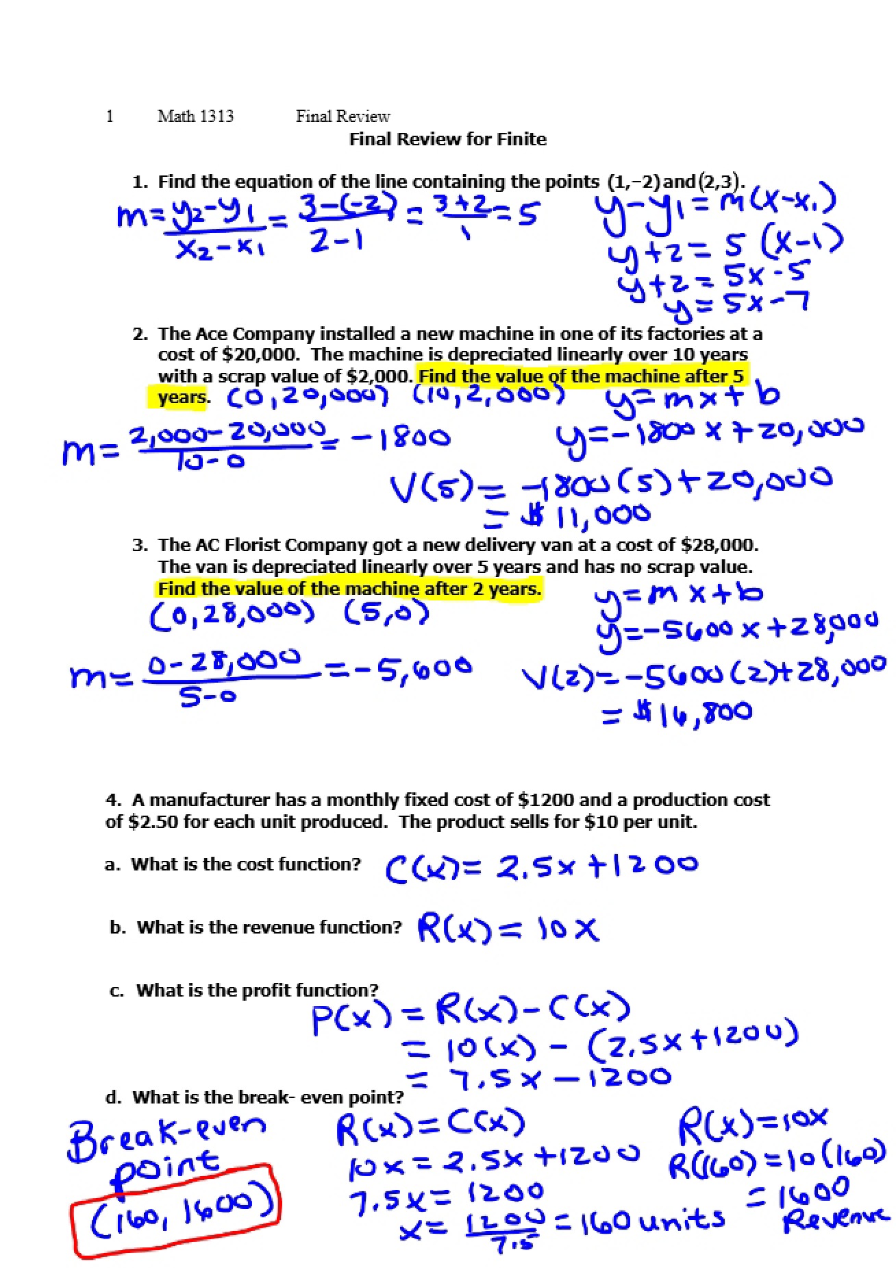 Finite Math Final Exam Prep