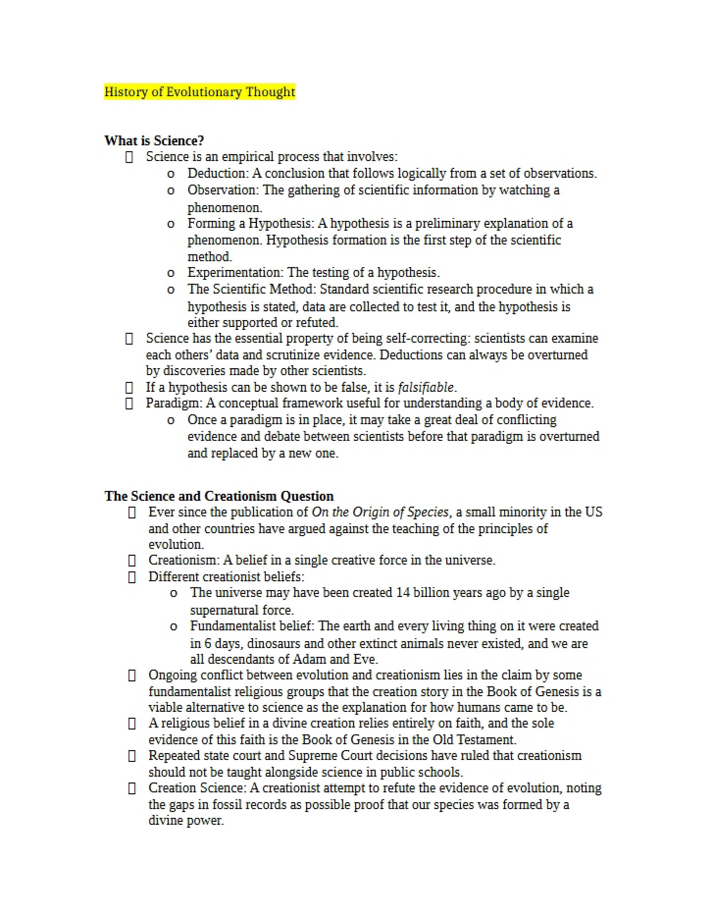 Study Guide for Exam 1