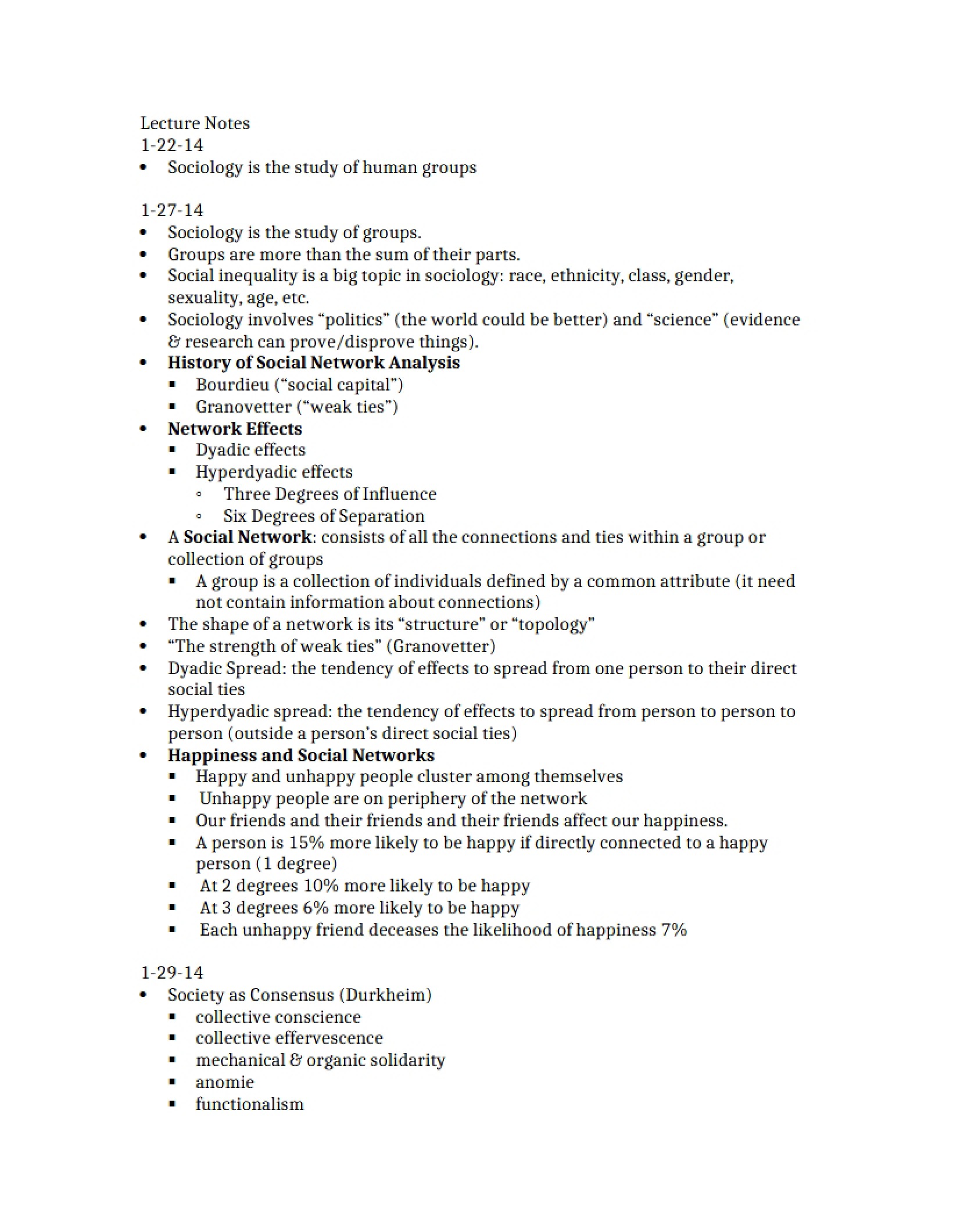Notes from Lecture - SOC 104