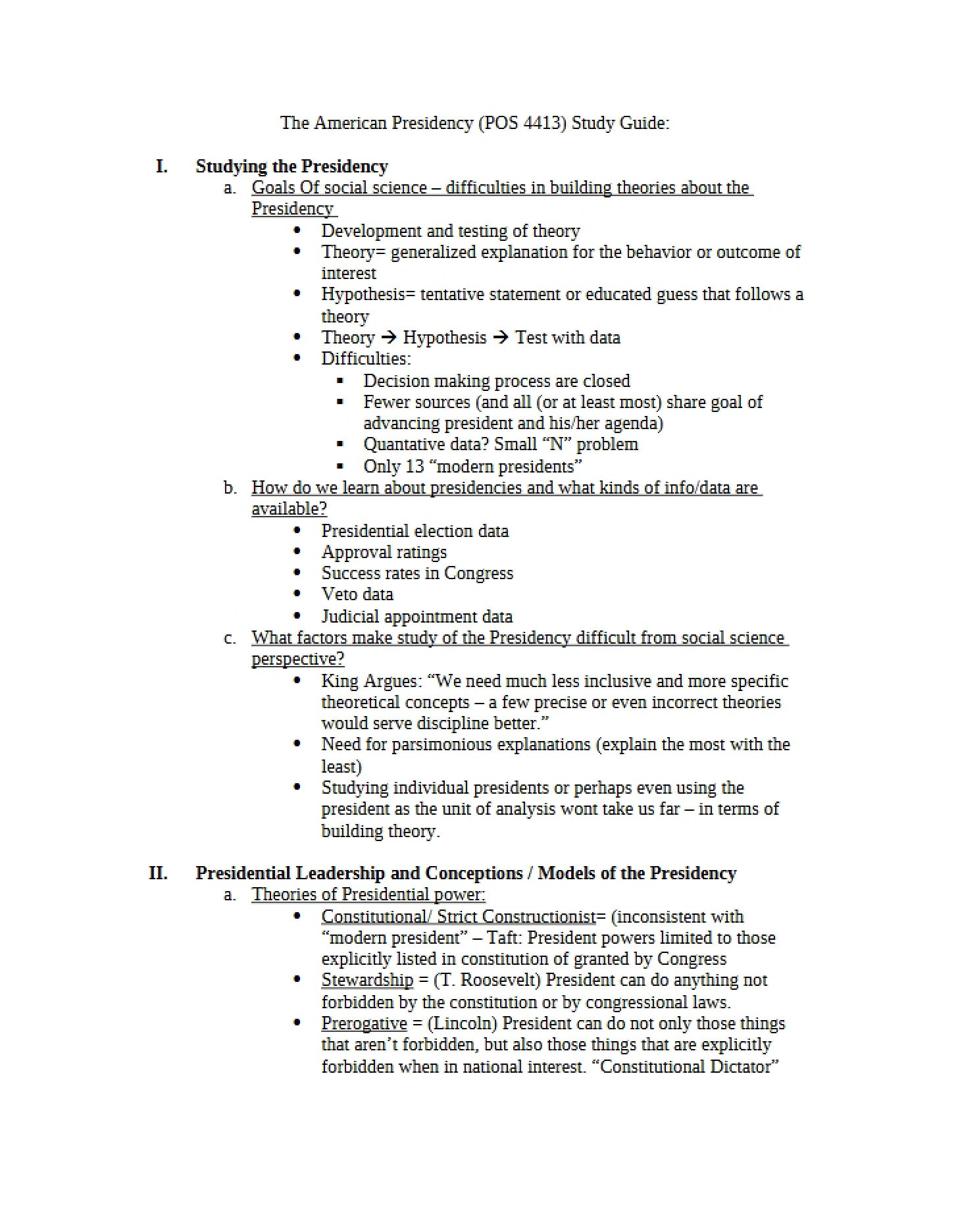 Study Guide American Presidency