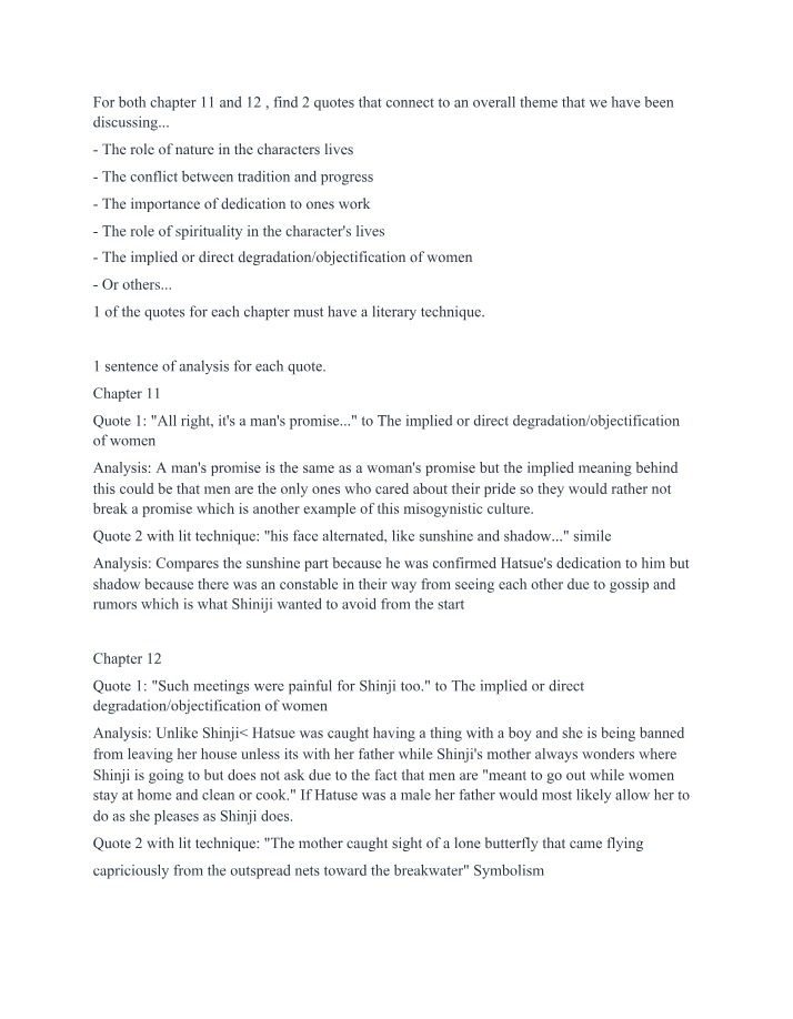 Chapters 11 and 12 - Quotes and Themes