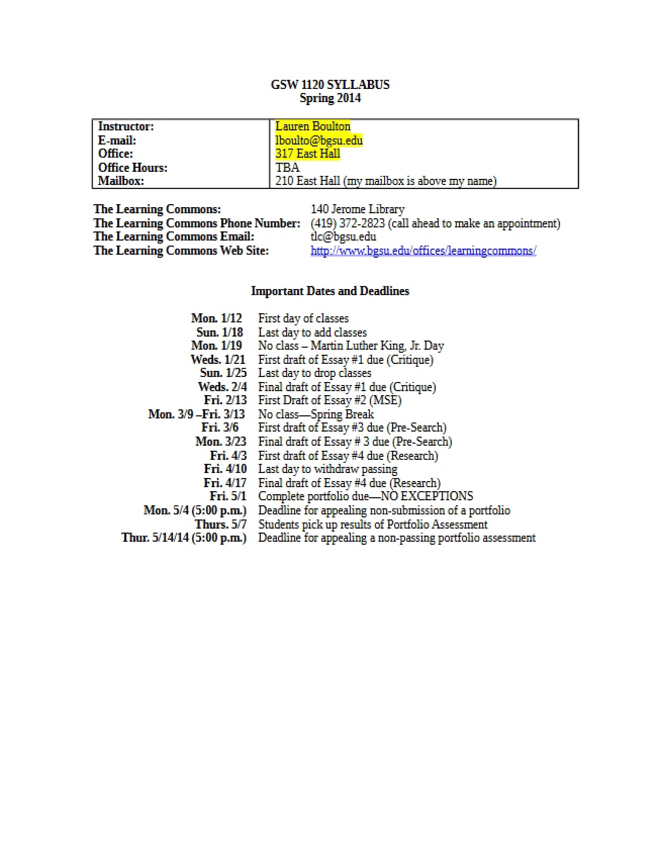 Syllabus for GSW 1120