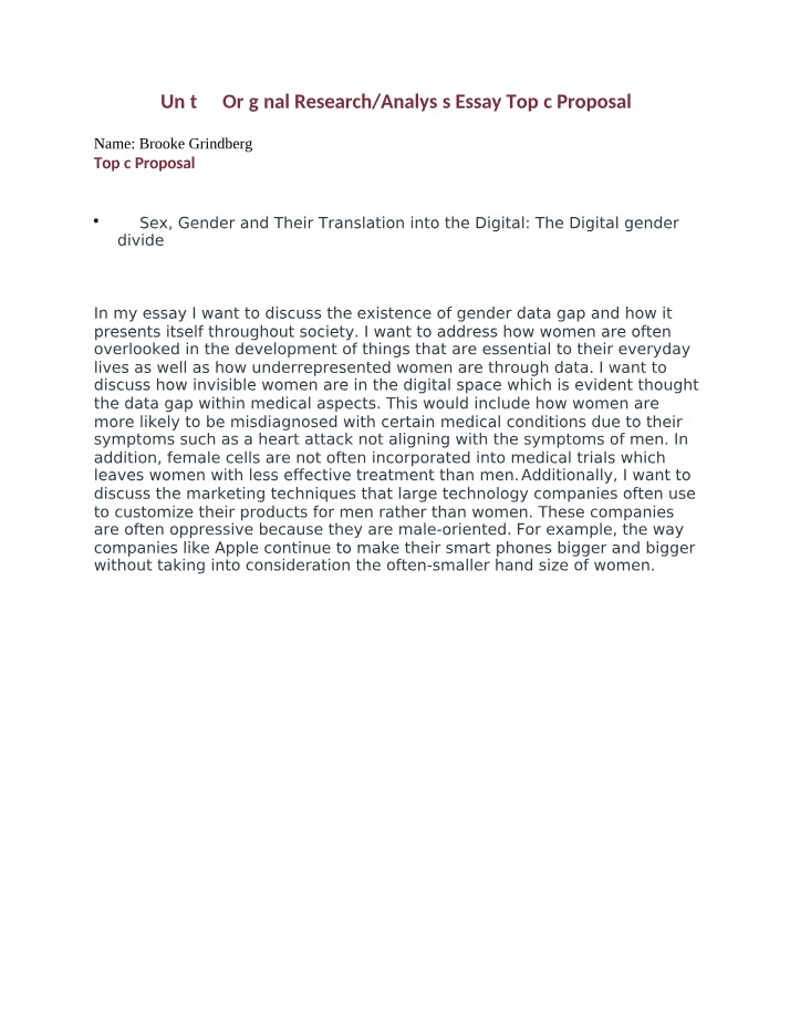 Topic Proposal - Unit 5 Research-Analysis Essay