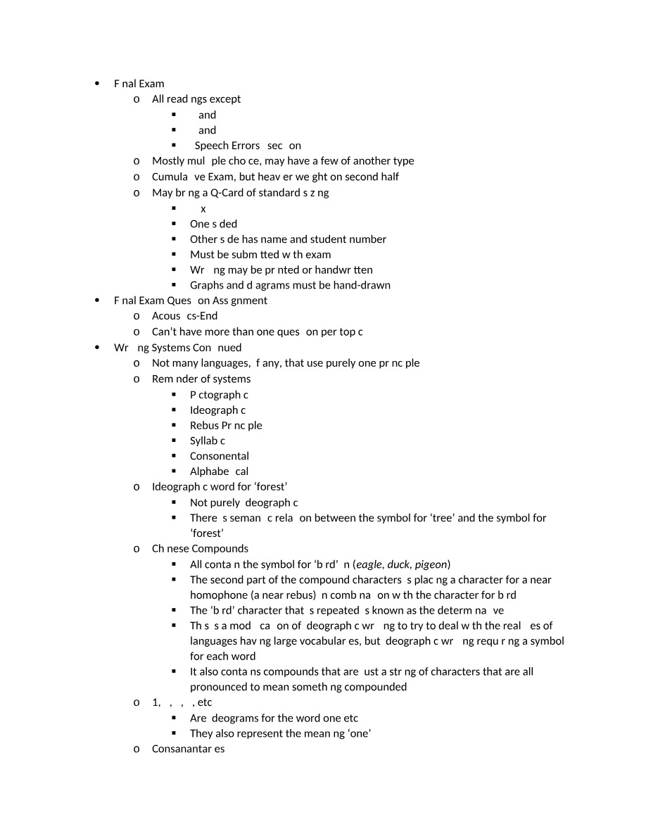 Writing Systems and Phonetics Final Exam Notes