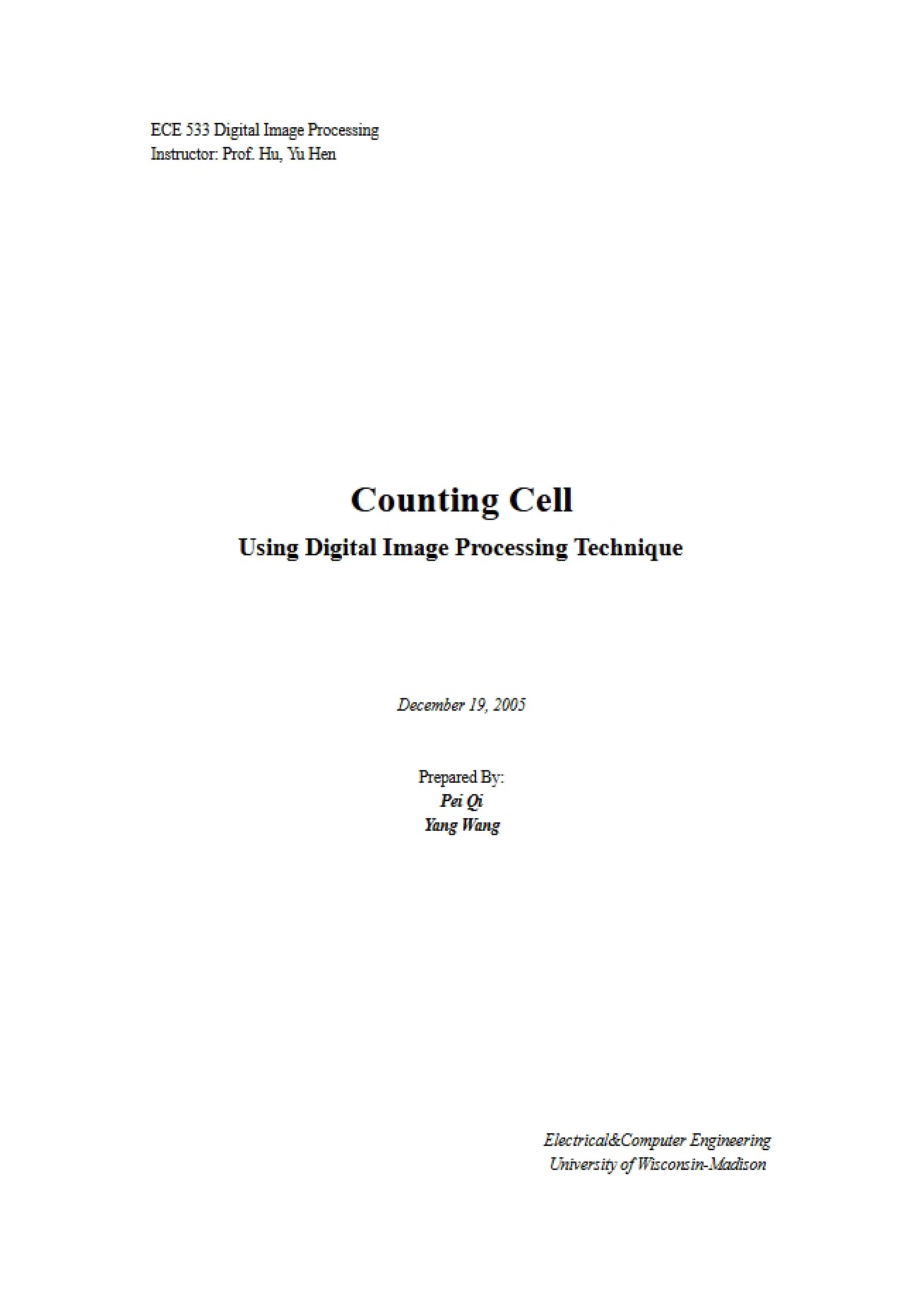Digital Image Processing for Cell Enumeration
